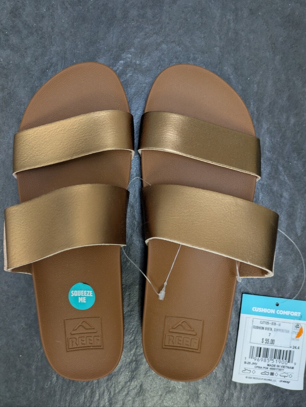 Reef Christian Vista Copper Tan Double Strap Slides